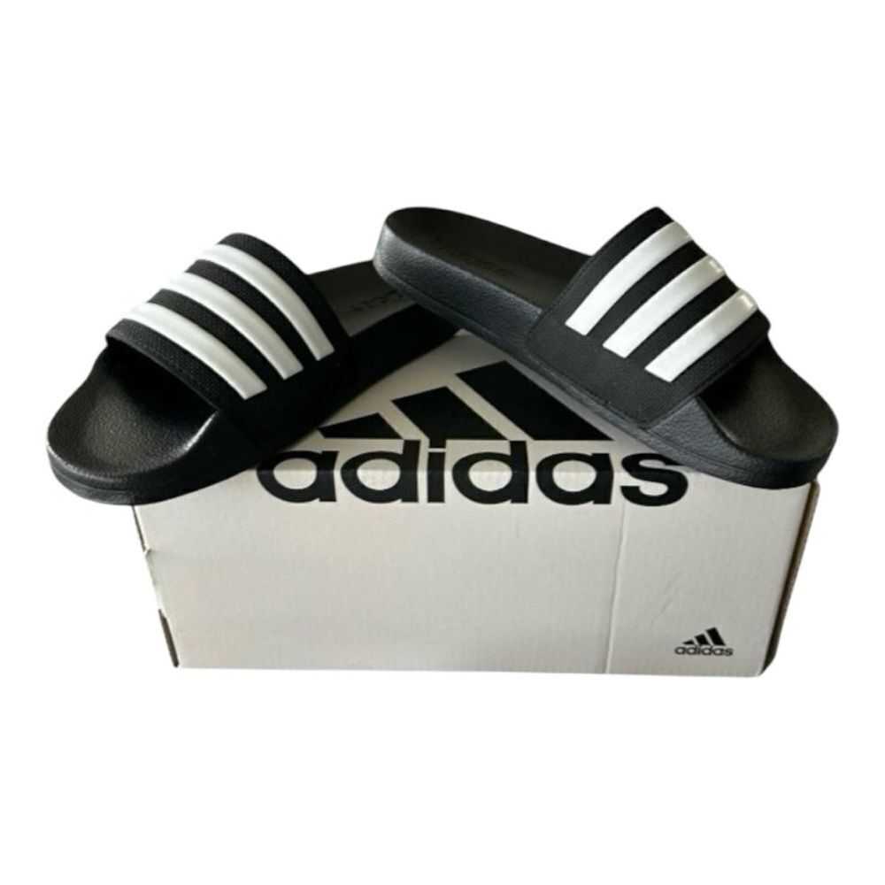 Adidas Adilette Shower Slides Black White Kids Unisex Size 2 New